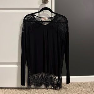 Philosophy Black Long Sleeve Shirt with Lace, size Small, NWT.
